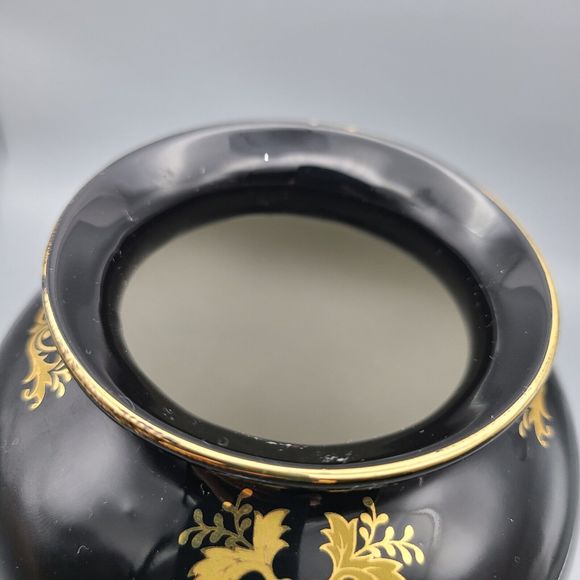 PORCELAIN  Victorian Style BLACK & GOLD VASE Porcelain  8" excellent Condition - Picture 7 of 13